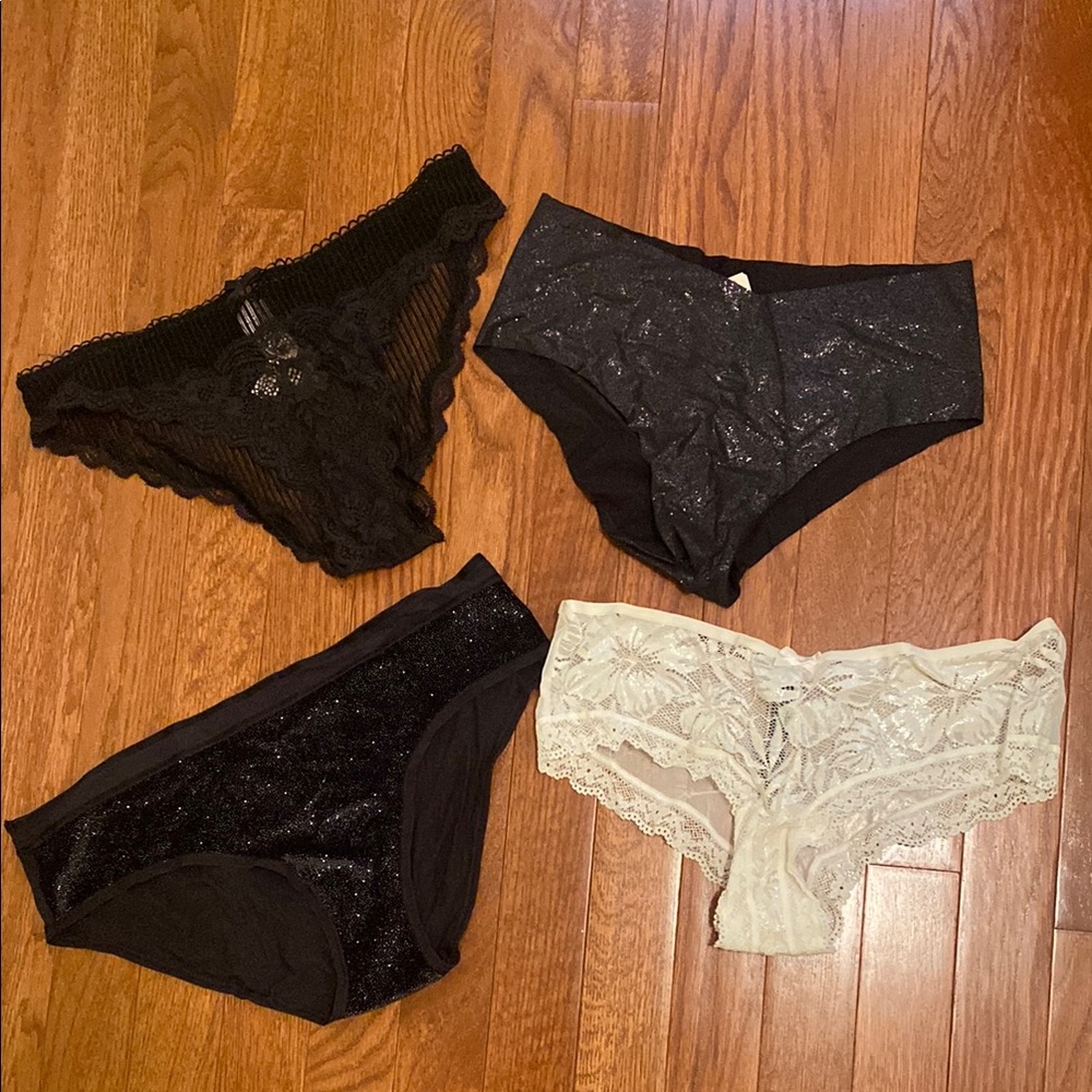 Victoria’s Secret Elegant Lace and Glitter Panty Set - Black and White